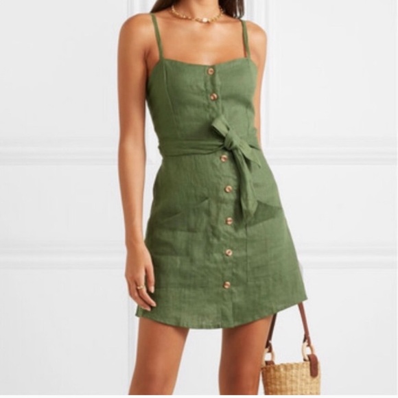 Faithfull the Brand Dresses & Skirts - Faithfull The Brand Linen Beso Mini Dress Green